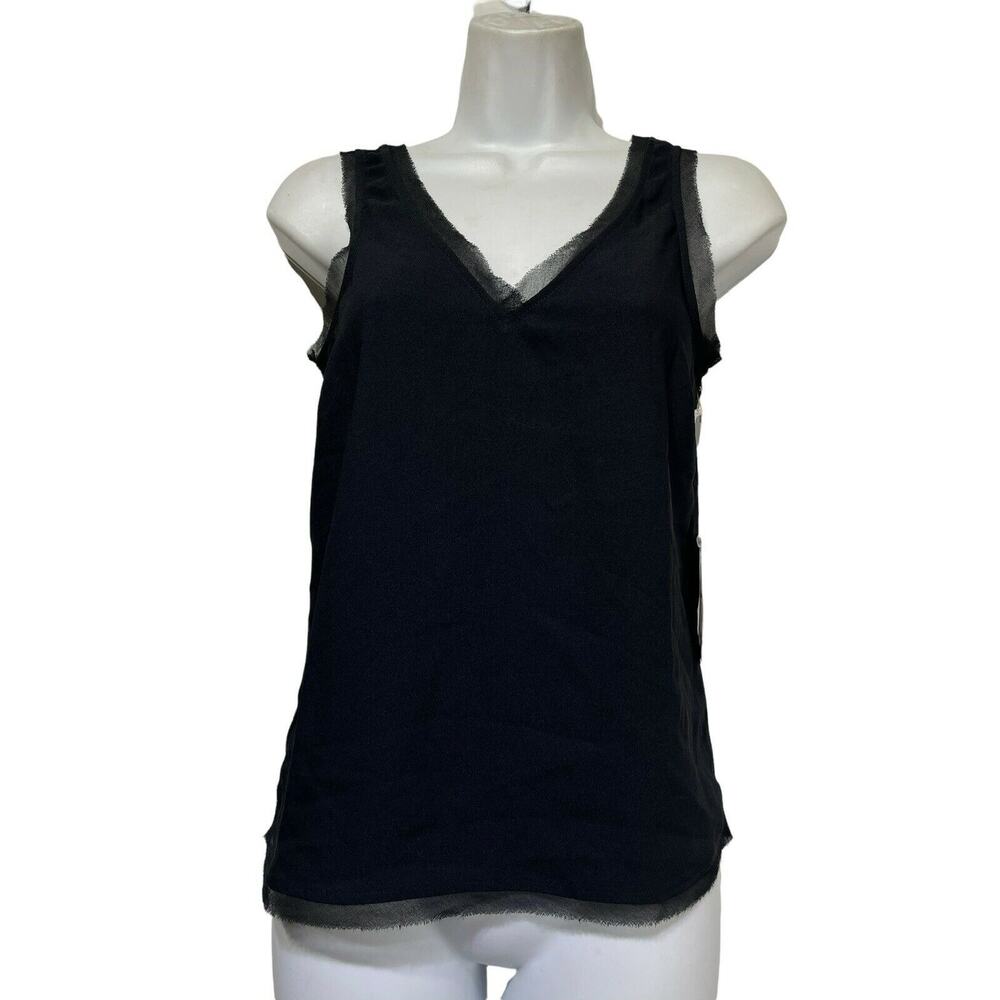 chelsea28 black raw hem V-neck tank top Sleeveless Cami Womens Size XXS